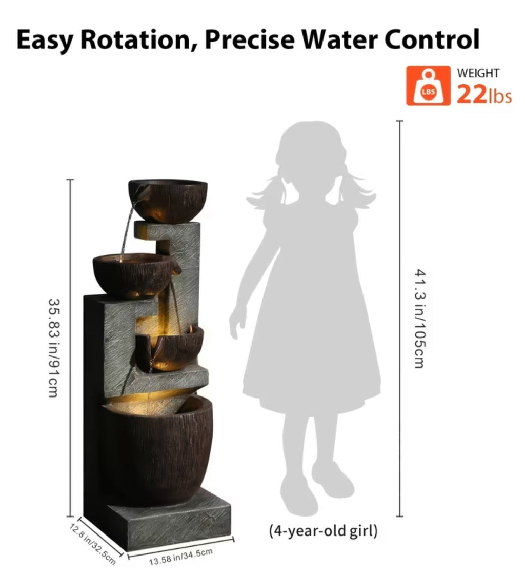 Luxury 4-Tier LED Water Fountain – Indoor & Outdoor Relaxing Water Feature