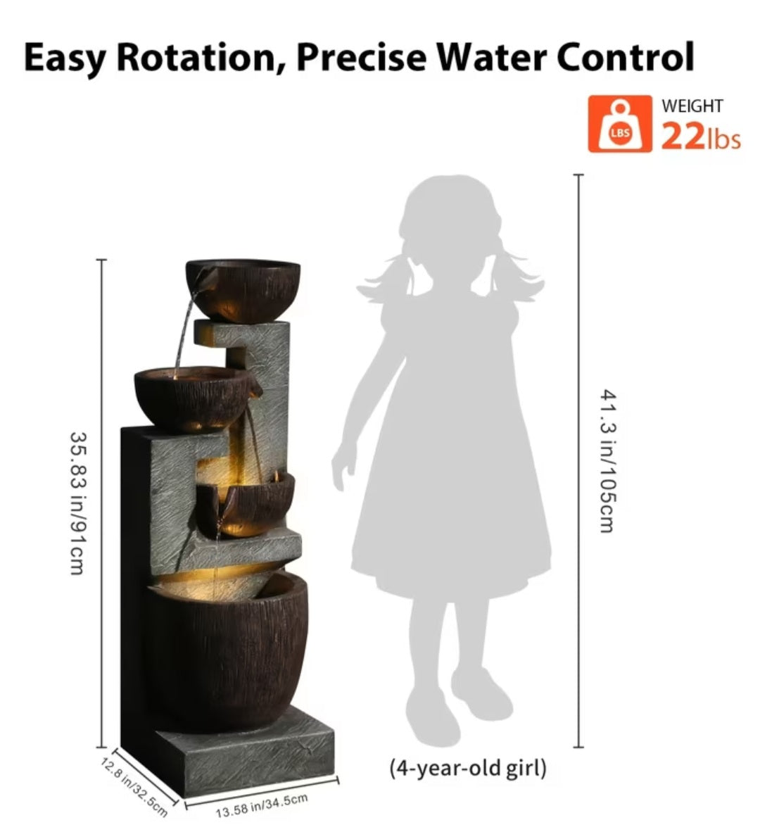 Luxury 4-Tier LED Water Fountain – Indoor & Outdoor Relaxing Water Feature