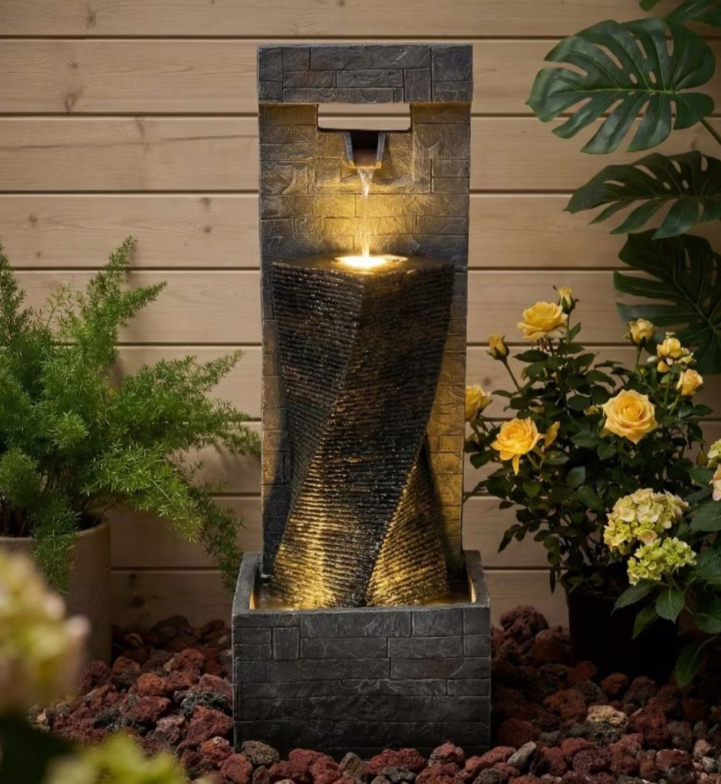 Modern Outdoor Water Fountain with LED Lights – Cascading Garden Waterfall Feature for Patio, Yard & Backyard
