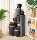 Rustic Outdoor Water Fountain with LED Lights – Multi-Tier Jar Waterfall for Garden & Patio 39.3"