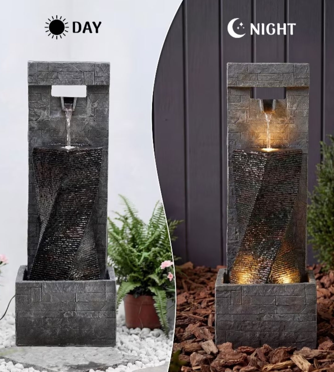 Modern Outdoor Water Fountain with LED Lights – Cascading Garden Waterfall Feature for Patio, Yard & Backyard