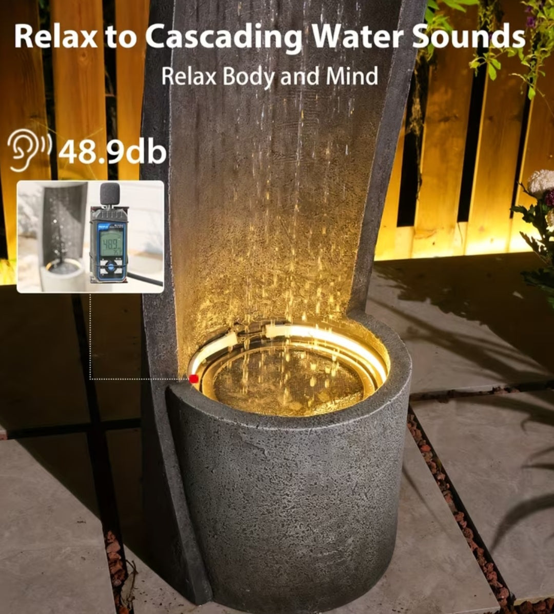Modern Outdoor Water Fountain with Planter & LED Light – Decorative Garden Waterfall 35"