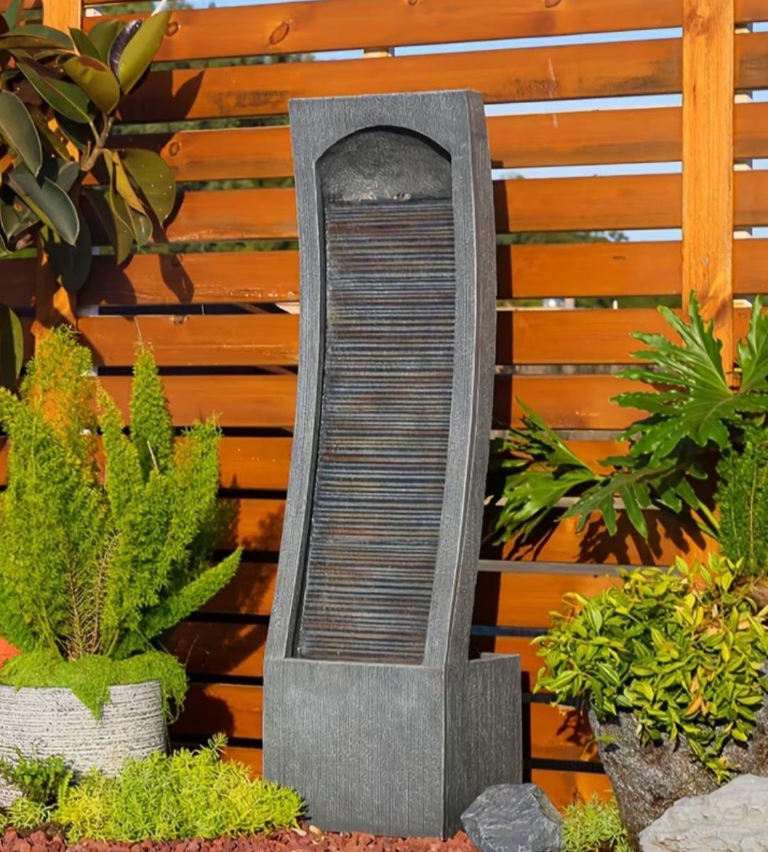 Modern Waterfall Fountain with LED Lights – Indoor & Outdoor Water Feature 42.5 Inch