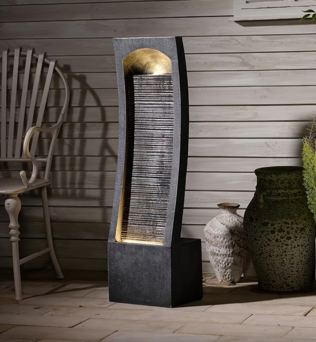 Modern Waterfall Fountain with LED Lights – Indoor & Outdoor Water Feature 42.5 Inch