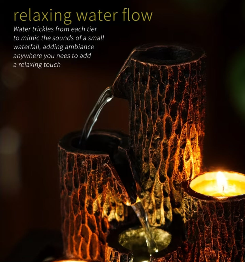 Rustic Tabletop Water Fountain with LED Lights – Indoor Zen Desktop Water Feature