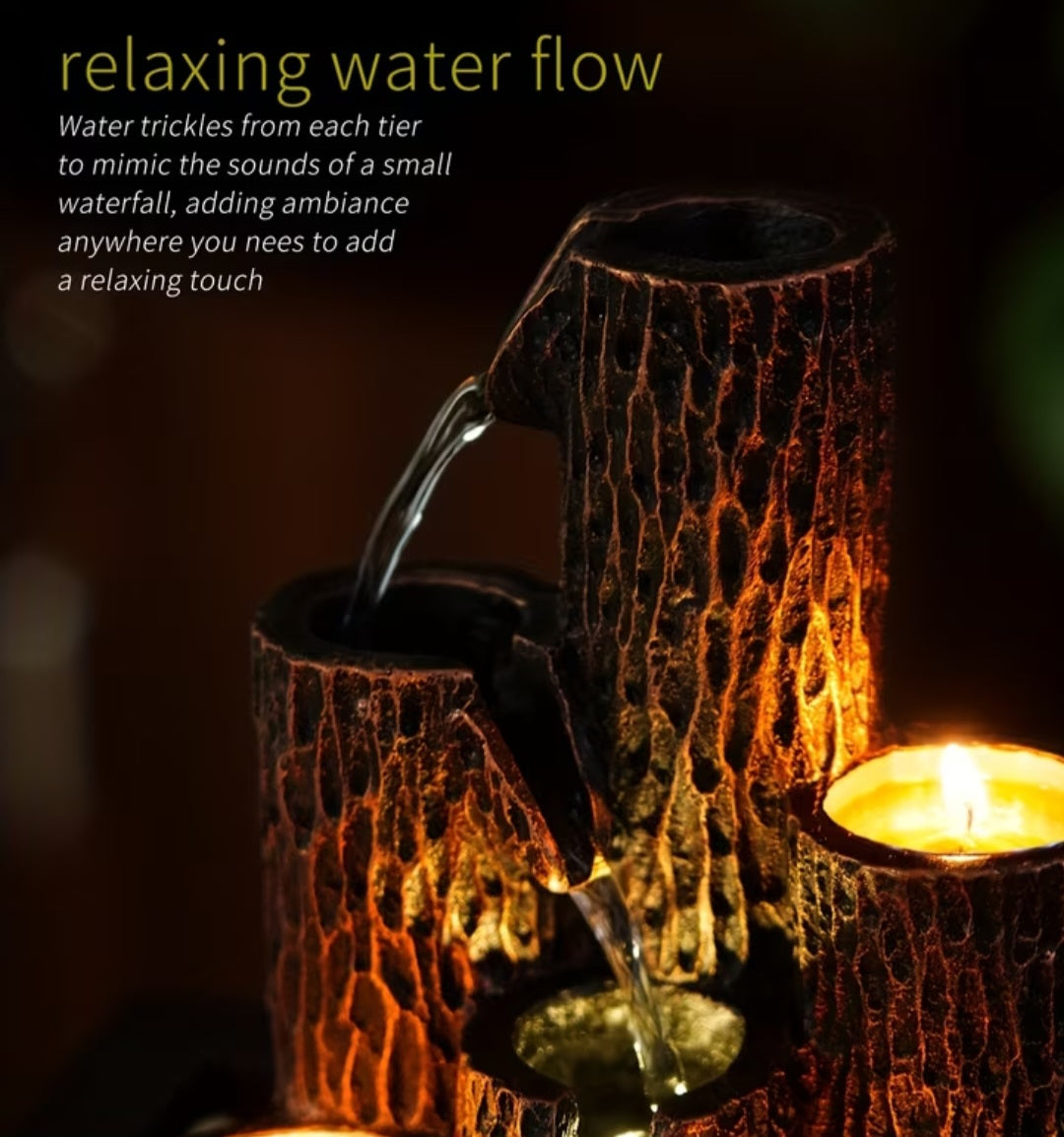 Rustic Tabletop Water Fountain with LED Lights – Indoor Zen Desktop Water Feature