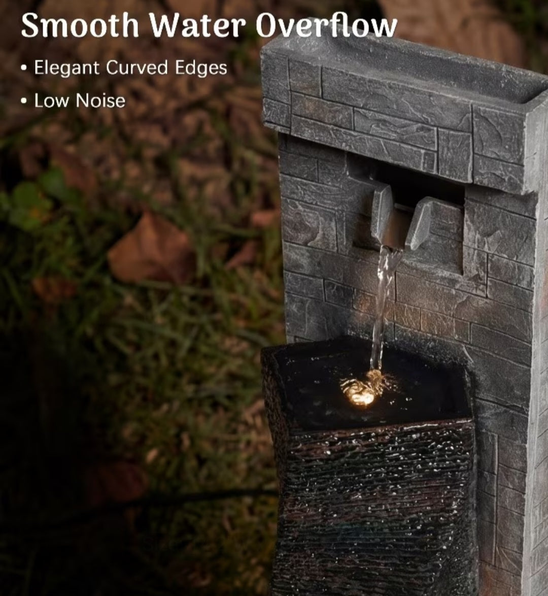 Modern Outdoor Water Fountain with LED Lights – Cascading Garden Waterfall Feature for Patio, Yard & Backyard