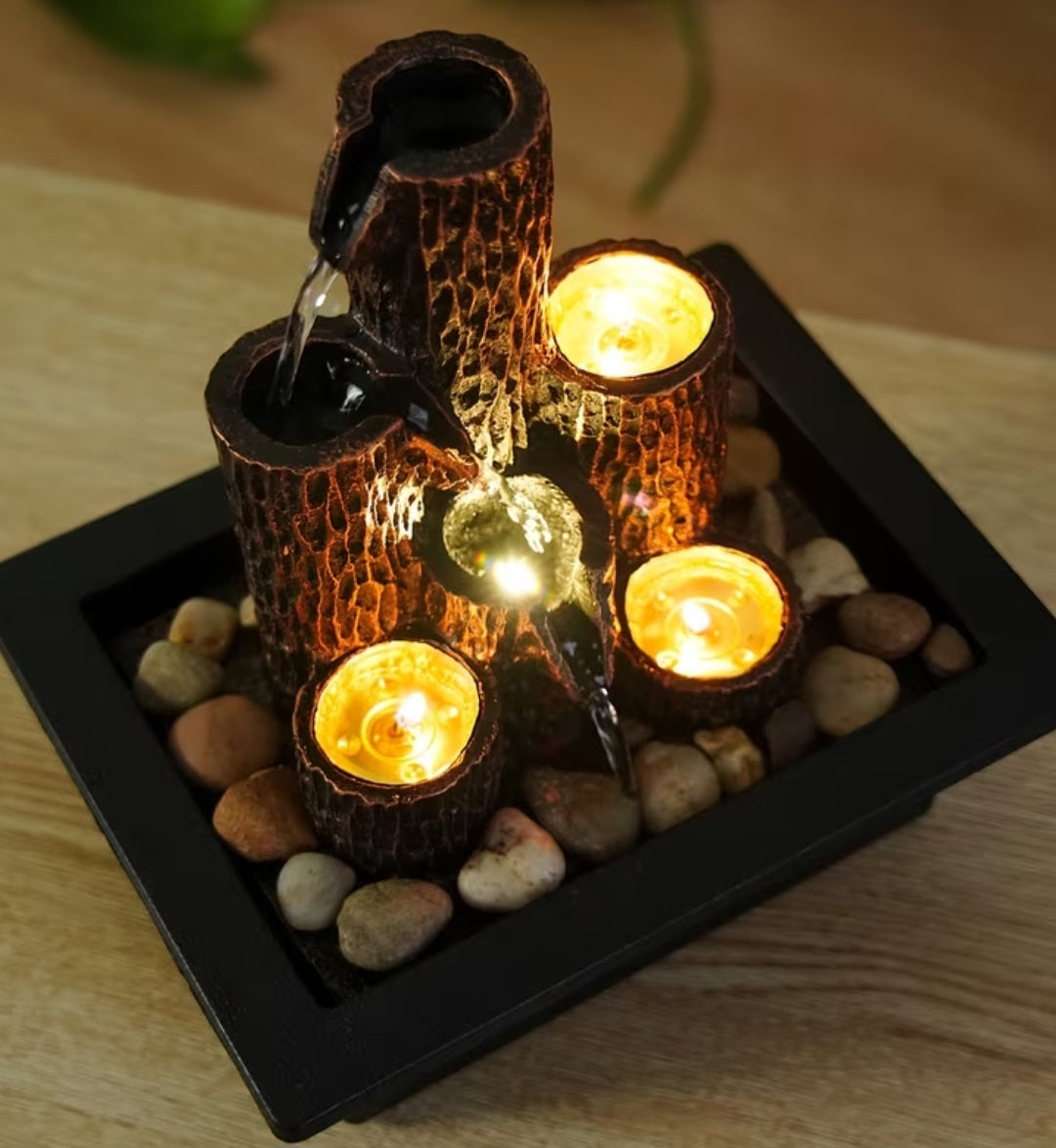 Rustic Tabletop Water Fountain with LED Lights – Indoor Zen Desktop Water Feature