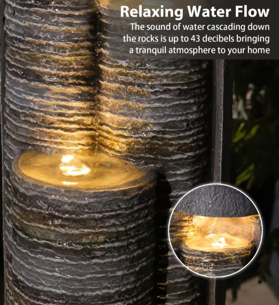 Modern LED Water Fountain for Garden & Patio – Indoor/Outdoor Cascading Water Feature 39.5"