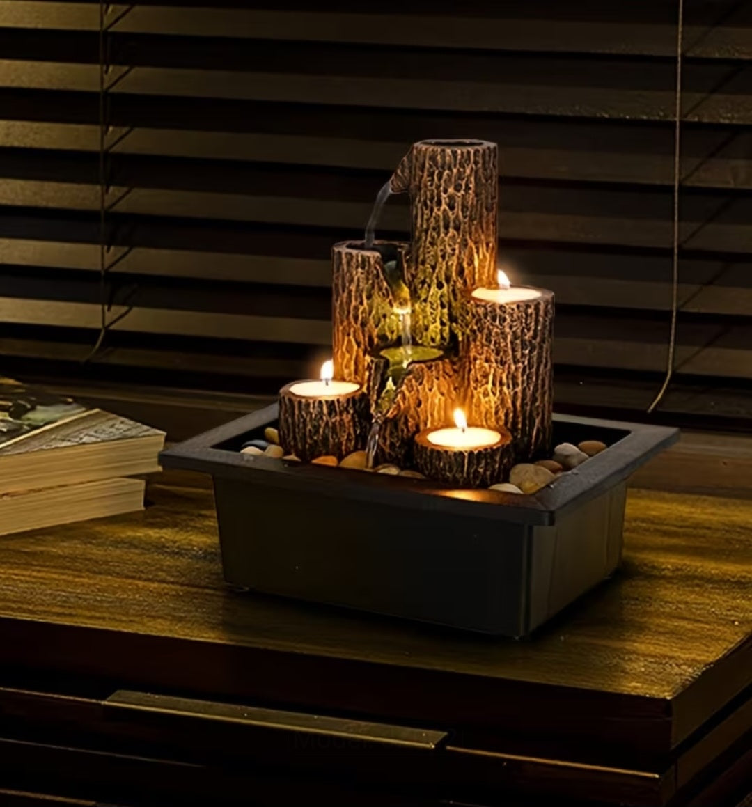 Rustic Tabletop Water Fountain with LED Lights – Indoor Zen Desktop Water Feature