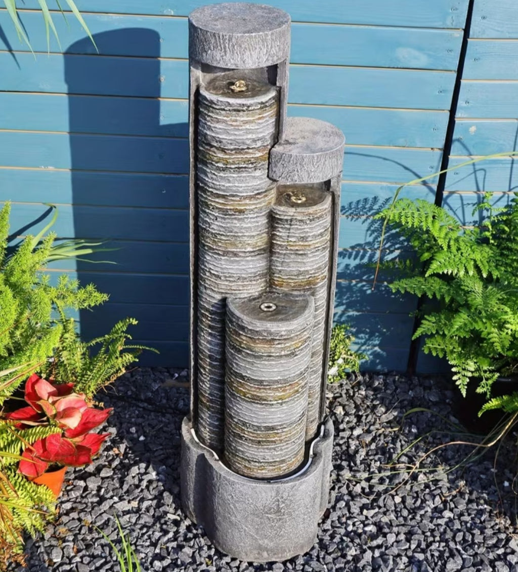 Modern LED Water Fountain for Garden & Patio – Indoor/Outdoor Cascading Water Feature 39.5"