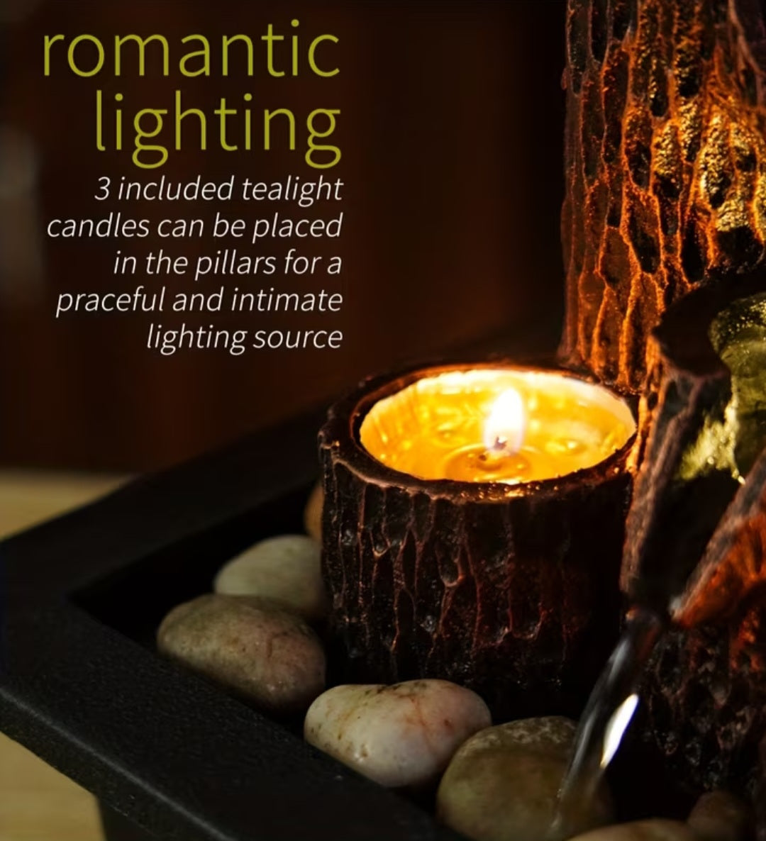 Rustic Tabletop Water Fountain with LED Lights – Indoor Zen Desktop Water Feature