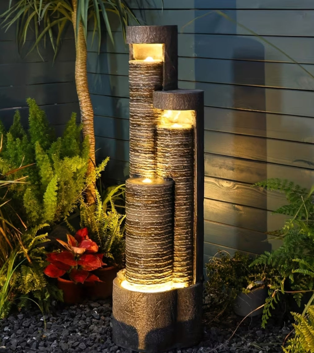 Modern LED Water Fountain for Garden & Patio – Indoor/Outdoor Cascading Water Feature 39.5"