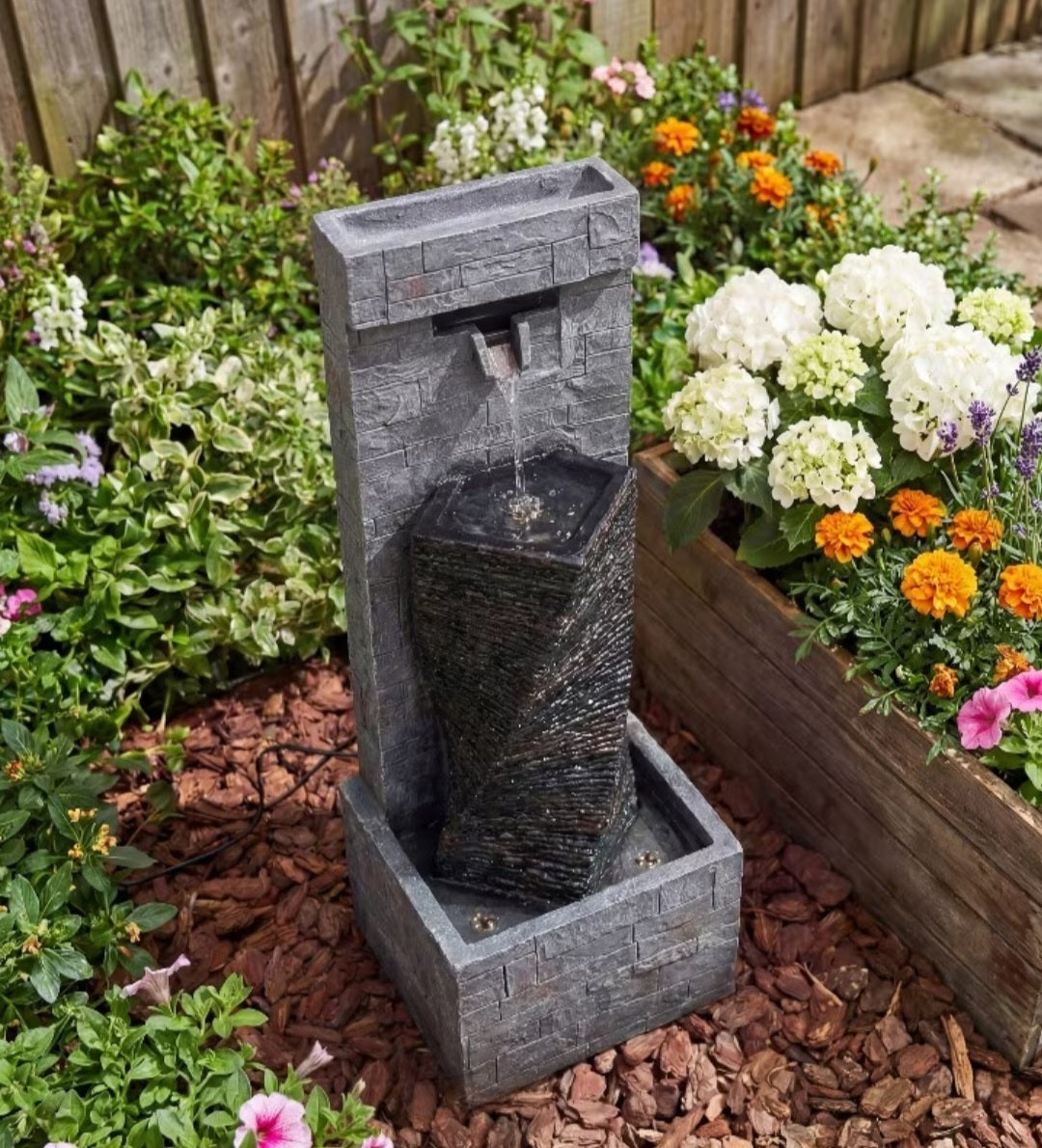 Modern Outdoor Water Fountain with LED Lights – Cascading Garden Waterfall Feature for Patio, Yard & Backyard