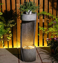 Modern Outdoor Water Fountain with Planter & LED Light – Decorative Garden Waterfall 35"