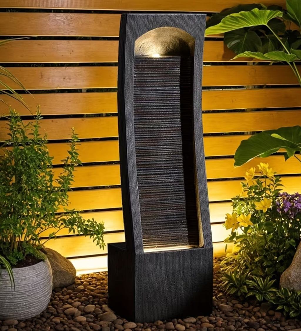 Modern Waterfall Fountain with LED Lights – Indoor & Outdoor Water Feature 42.5 Inch