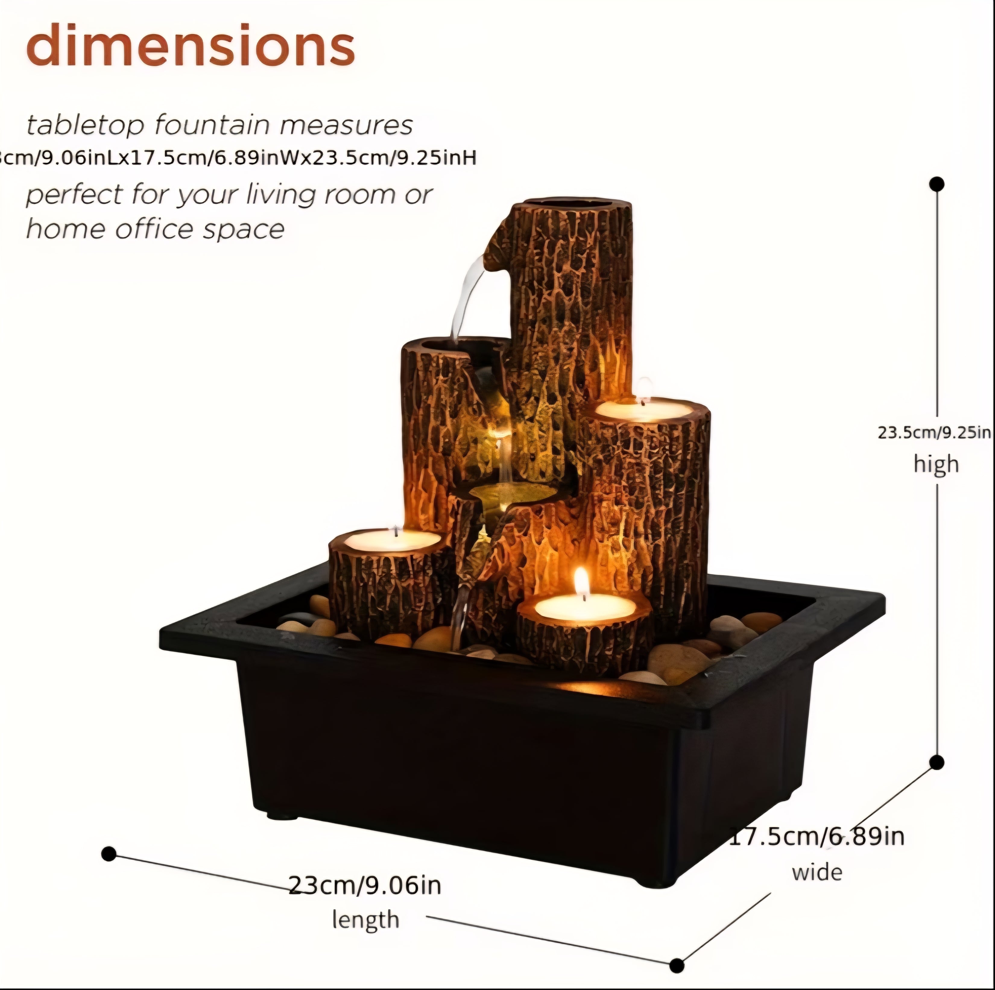 Rustic Tabletop Water Fountain with LED Lights – Indoor Zen Desktop Water Feature