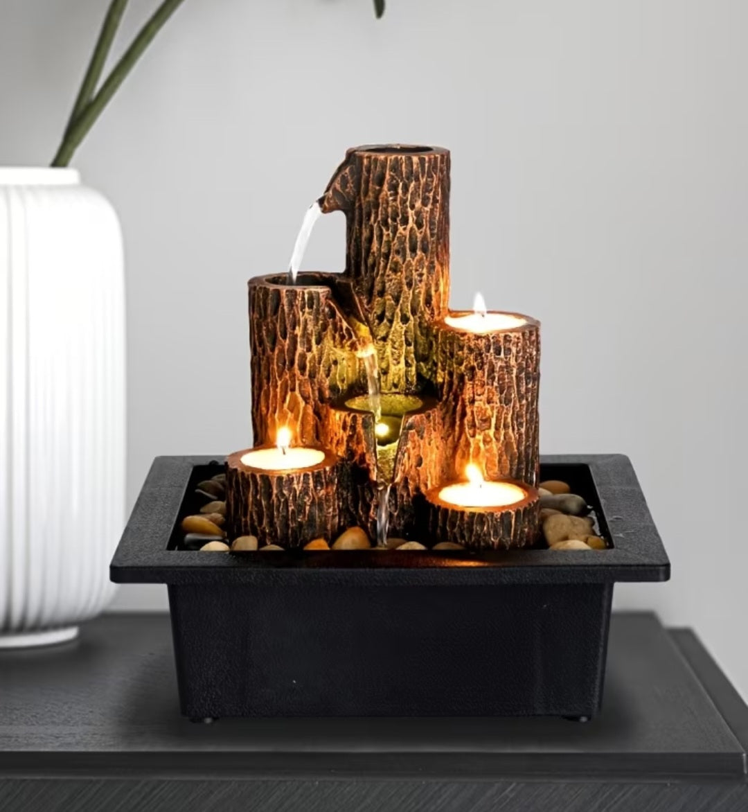 Rustic Tabletop Water Fountain with LED Lights – Indoor Zen Desktop Water Feature