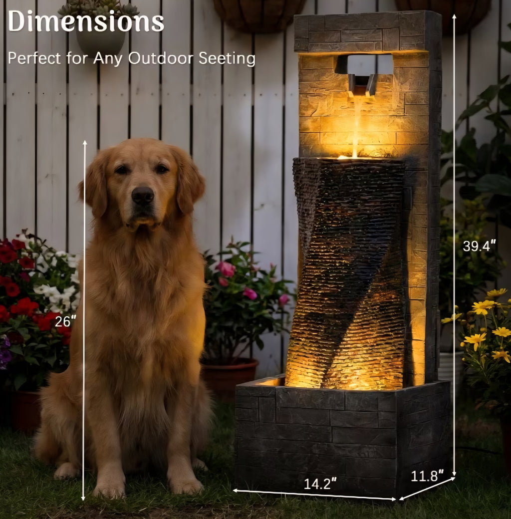 Modern Outdoor Water Fountain with LED Lights – Cascading Garden Waterfall Feature for Patio, Yard & Backyard