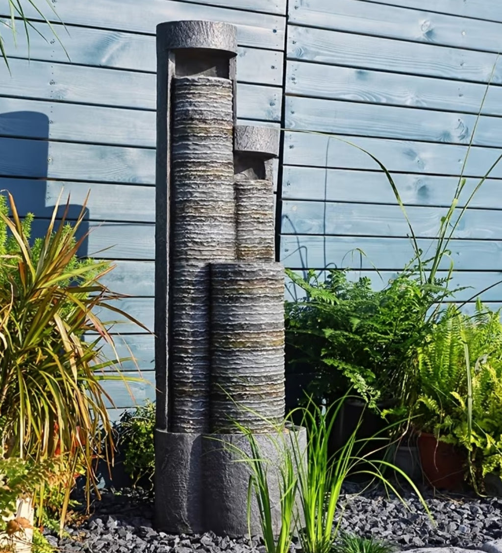 Modern LED Water Fountain for Garden & Patio – Indoor/Outdoor Cascading Water Feature 39.5"